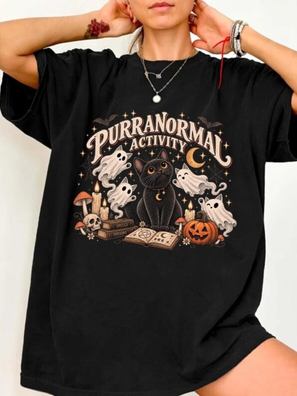 Purranormal Activity Spooky Bookish Cat Tee